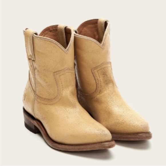 $379 Frye Billy Pull On Tan/Yellow Leather Western Southern Cowboy Short Boot - Picture 1 of 14